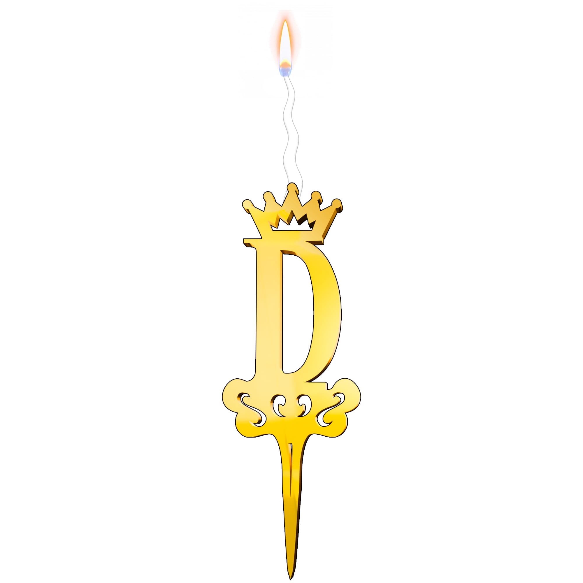 Gold Glitter Letter D - Luxury Cake Topper Candle for Birthdays, Weddings & Anniversaries - Reusable Food Safe Acrylic, Shiny Mirror Finish - Happy