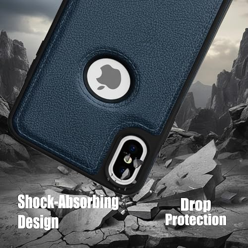Image of Leather Case for Apple iPhone X Premium Protective Stylish Slim Cover with Shockproof Raised Edges Blue
