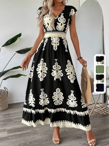 Women’s Floral V-Neck Short Sleeve A-Line Dress for Casual Everyday Wear