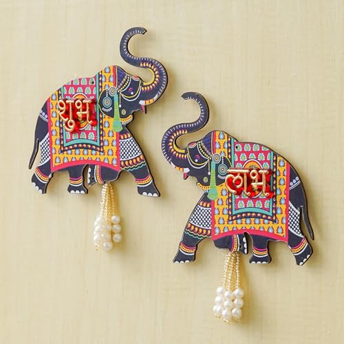 Webelkart Premium Set of 2 with Shubh Labh Wall Hanging for Diwali Decoration| Wall Decor |Temple Decor Wall Hanging |Pooja and Home Decor Hanging (1)