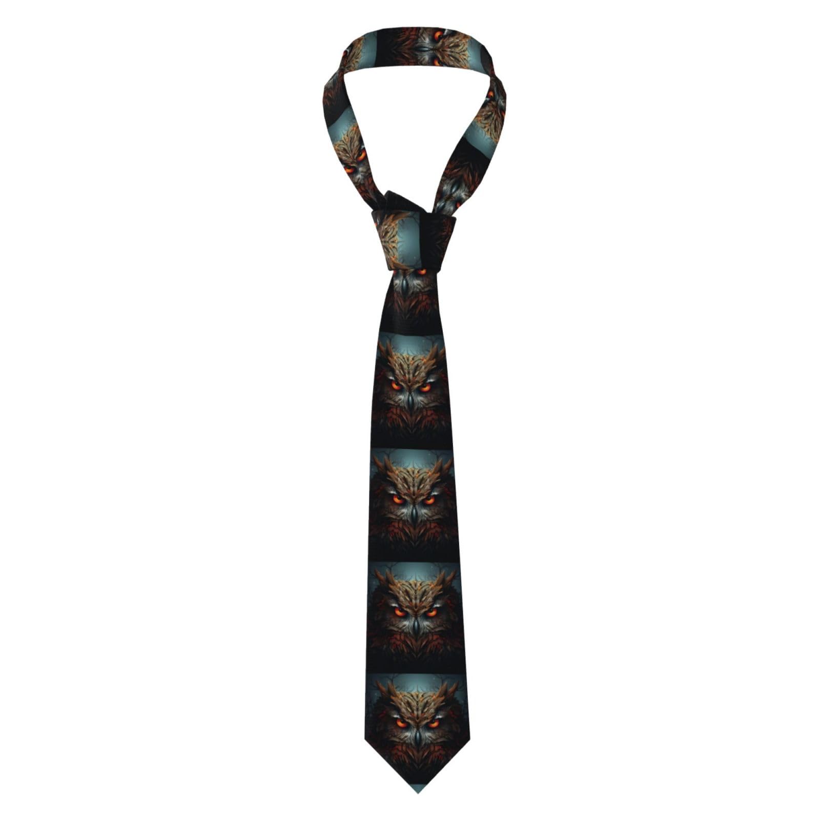 Whjdpp Men's Black Necktie Tie Night Owl Picture Soft And Comfortable, Non-Deforming, Fade-Resistant, Flat And Crisp
