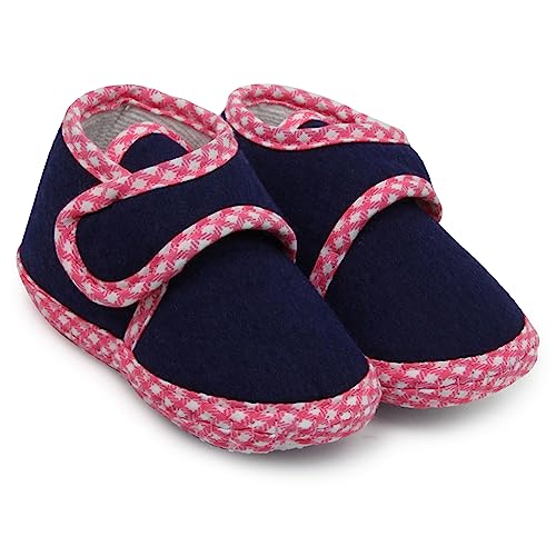Neska Moda 6 To 12 Months Baby Boys & Girls Cotton Striped Hook & Loop Shoes/Booties