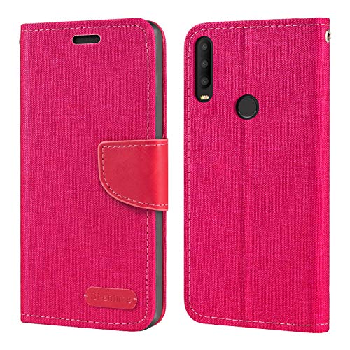 Custodia Flip in Tessuto Oxford e Pelle PU Compatibile con Alcatel 1SE 2020 5030F 5030U Cover Protettiva con Chiusura Magnetica e Tasche per Carte Rosso rosa