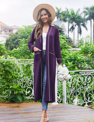 Image of Ekouaer Women Kimono Robes Full Length Knit Bathrobe Lightweight Soft Sleepwear V-neck Casual Ladies Loungewear S-XXL