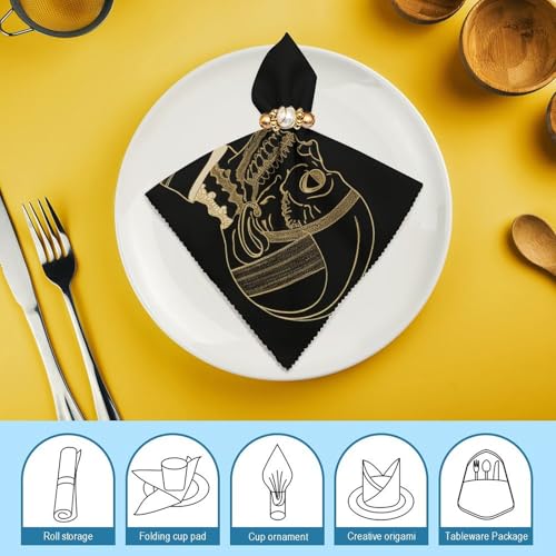 Servilletas de tela estampadas estilo esqueleto, 4 piezas miniatura 7