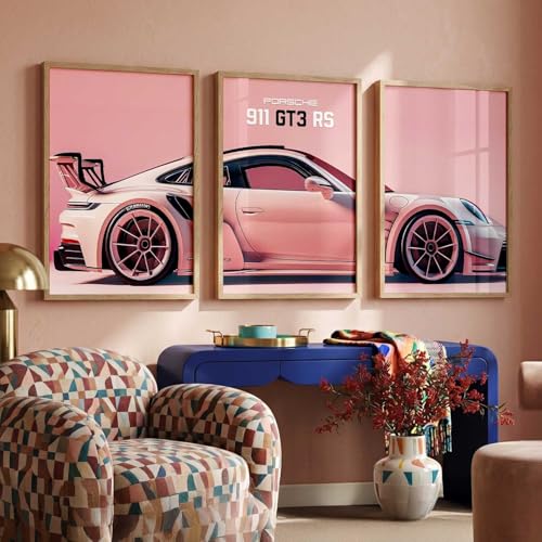 Image of walllane Big Porsche Car Framed Posters Gift Items for Boys Room Wall Decoration Bedroom Living Room Office Studio Decor | Car Poster Frame for Wall Decor Set Of 3 Size (19x25 inch), Framed