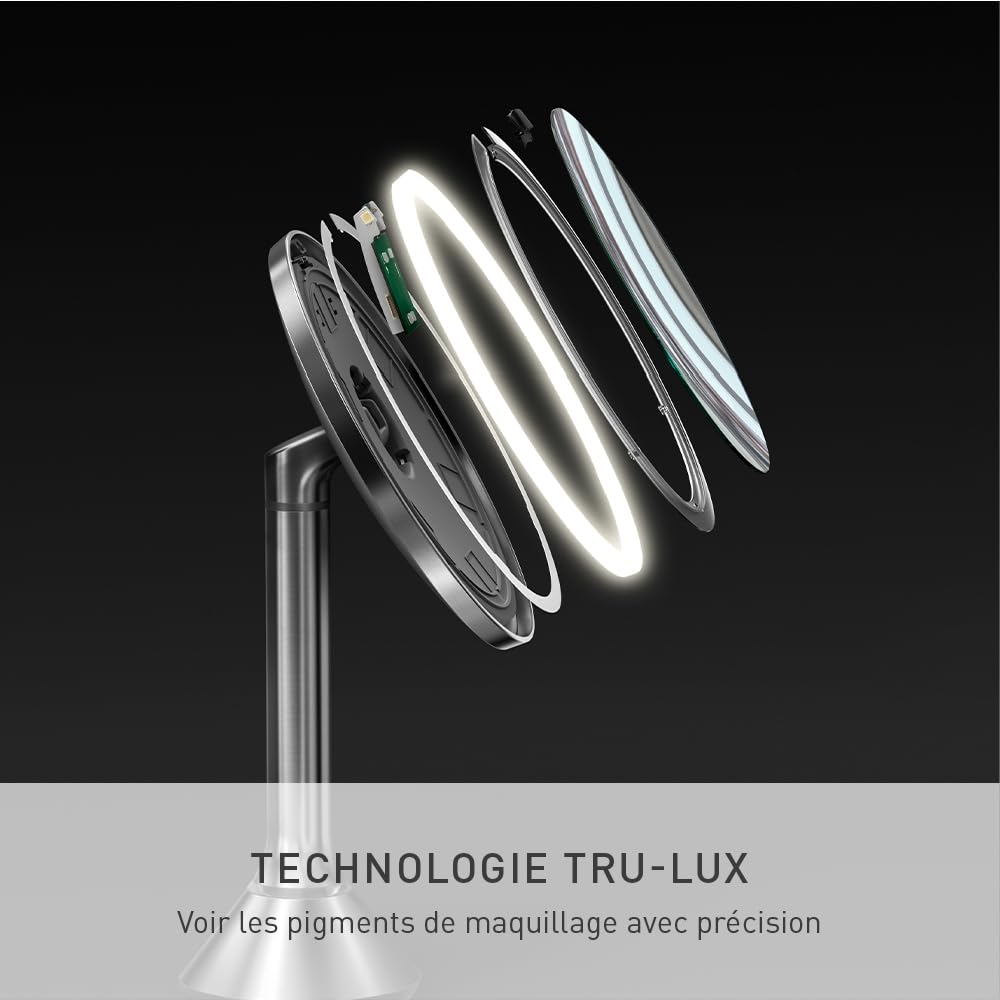 simplehuman ST3004 miroir à capteur pliable 12 cm, miroir grossissant 10x lumineux maquillage avec lumière LED, rechargeable, cosmétique portable, salle de bain, voyage, acier inoxydable brossé | Miroir à Capteur Pliable 12 cm, Miroir Maquillage Lumineux