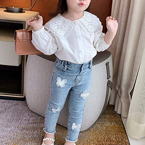 Kids Girls Butterfly Casual Stretch Jeans Raw Hem Denim Pants Classic Trousers Leggings4