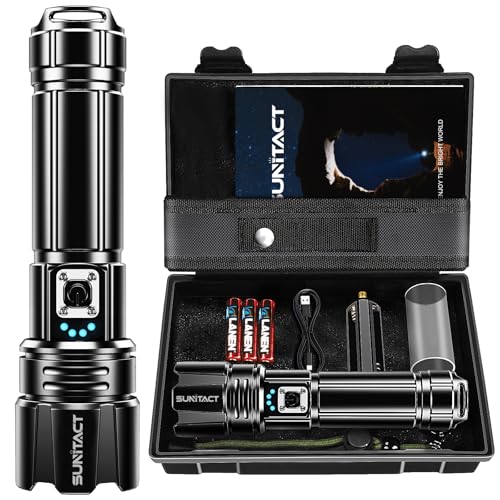 Sunitact Flashlights High Lumens Rechargeable - 20000LM 30W Super Bright LED Flash Light | 5000ft Beam & 12H Long Lasting USB High Powered Handheld Police Flashlight for Home/Camping/Hiking/Emergency