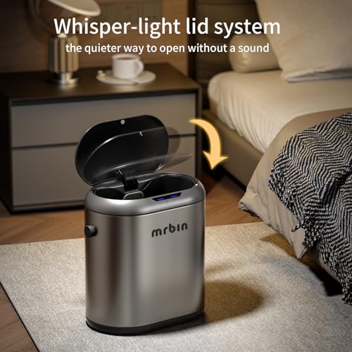 Image of MRBIN Automatic Adsorption Metal Trash Can for Bathroom, Touchless Garbage Bin with Lid, 3.2 Gallon Slim Trash Can for Office and Bedroom, Electric Motion Sensor Waste Basket, Eclipse Grey