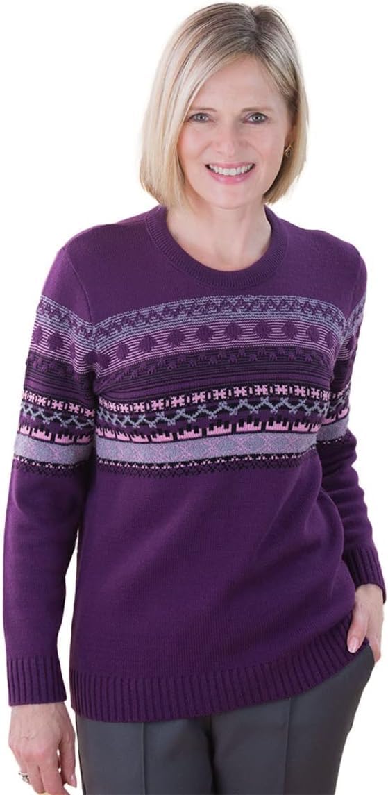 Fashion Friendly Ladies Fairisle Jumper - Purple - 3XL