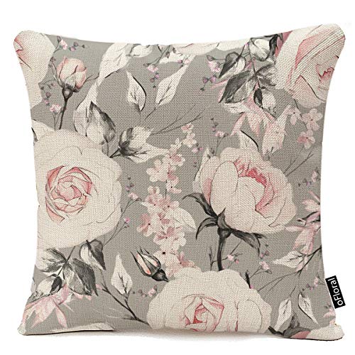 Taie d'oreiller Vintage Florale avec Bouquet Victorien de Fleurs Noires sur Les Roses du Jardin, Tulipes Delphinium Petunia Coton Lin taie d'oreiller carrée 45,7 x 45,7 cm 18 x 18 inch Plc-136 Cover