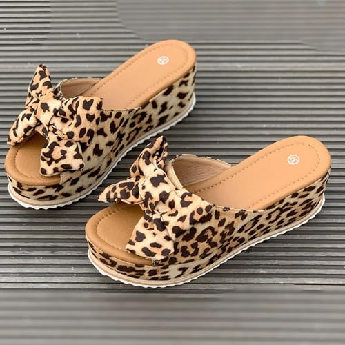 Women Platform Beach Slippers Wedge Heel Flip Flops Shoes Sandals Wide Width Slip On Peep Toe with Bow Non-Slip Summer Slingback Slipper Vacation Travel Outdoor Going Out Flip Flops2