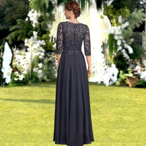 A line V Neck Floor Length Lace Chiffon Mother of The Bride Dress with Sequins Wedding Guest Dresses for Mom2