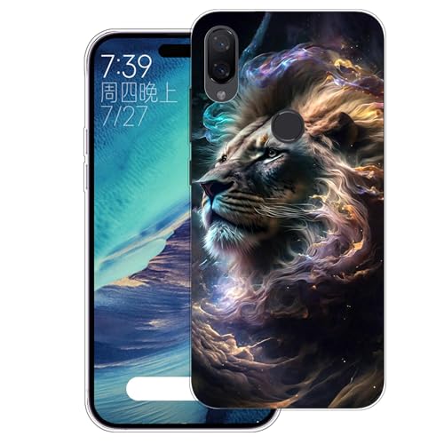 WUACYEAMING Carcasa para Móvil Compatible con Xiaomi Mi Play Ultrafina Delgado Cover Transparente TPU Silicona Antigolpes Anti-arañazos Bumper Caso para Case-(León)