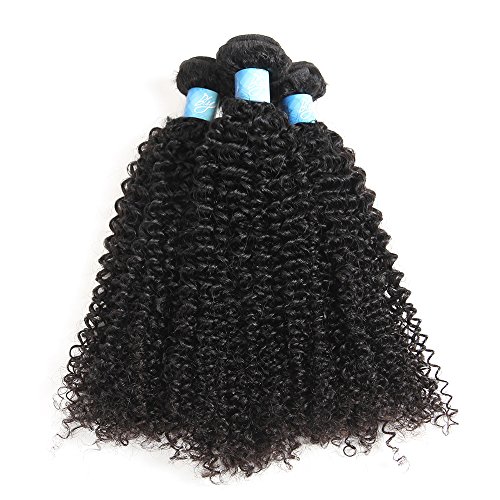 BLY 7A Mongolian Kinky Curly Human Hair Bundles 16/18/20 Inch Unprocessed Hair Weave Weft for Black Women Natural Color