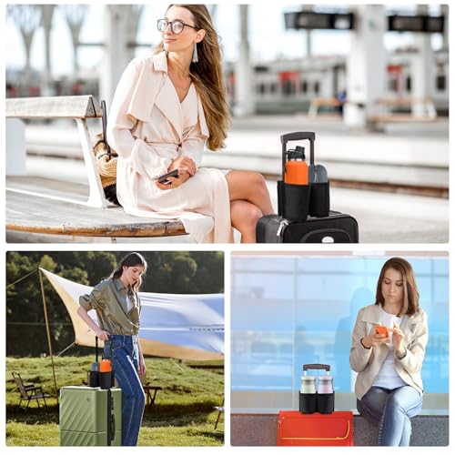 Image of Luggage Cup Holder, Free Hand Luggage Cup Holder for Suitcases Luggage Travel Cup Holder Essential Luggage Accessories Gift for Travelers Flight Attendants (Black)