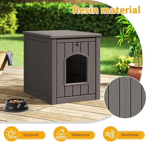 Image of Cat Litter Box Enclosure, Multi-Functional Enclosed Cat Litter Box Furniture, Outdoor Cat House Weatherproof, Openable Front Door & Raised Floor, Easy to Clean & Assemble, Grey
