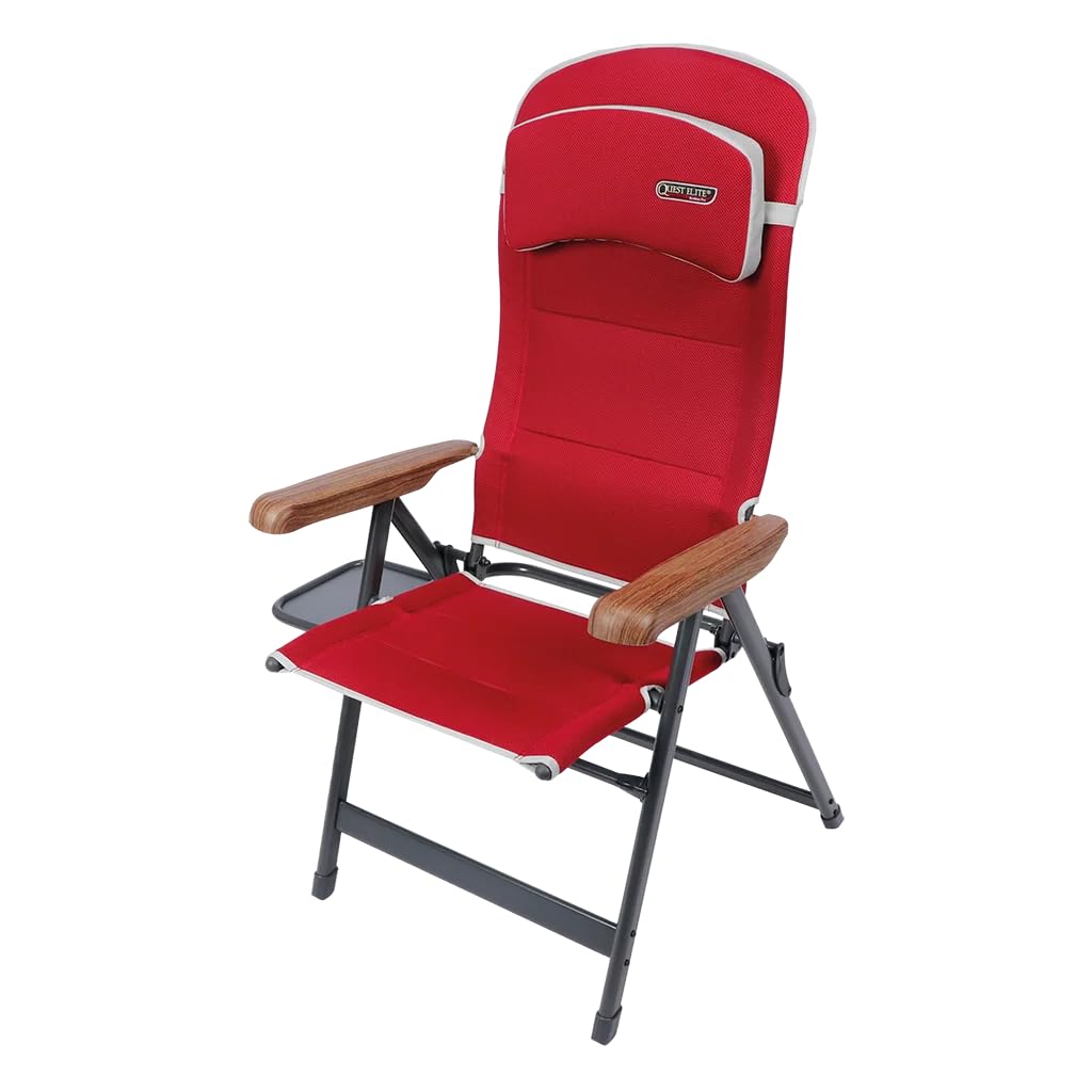 Quest Bordeaux Pro Range – Folding Camping Chairs, Loungers & Accessories, Red – Recline/Easy/Relax XL/Double Snug/Lounge Bed/Leg Rest Options (1, Bordeaux Pro Easy Chair With Side Table)