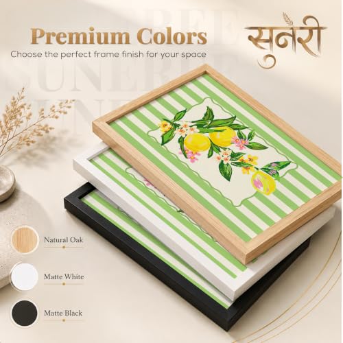 Image of Suneree Botanical Fruit Wall Art Set of 2 Framed Paintings | Lemon Orange Illustration Green Striped Poster | Kitchen Dining Room Home Decor (Art 12, 10x13 Inches, Black)