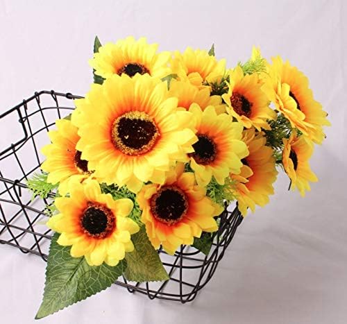 Miniatura 5 de OOKi - 1 ramo de arbustos artificiales de girasol, cabeza de flor de 6 pulgadas, ramo de girasol sintético para decoración del hogar, decoración de