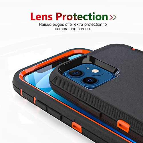 Image of Case for iPhone 12 & 12 Pro with Clip, Heavy-Duty Tough Rugged Shockproof Drop Protective Cover Phone Cases, Black+Orange