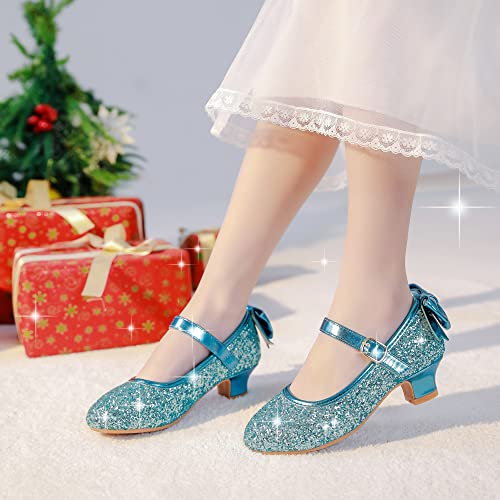 Image of Dufannie Girl Shoes Flower Girl Shoes Princess Shoes for Toddler Girls Kid High Heels Blue Cute Shoes Flats Wedding Party for Little Big Kids(3305Blue 12)