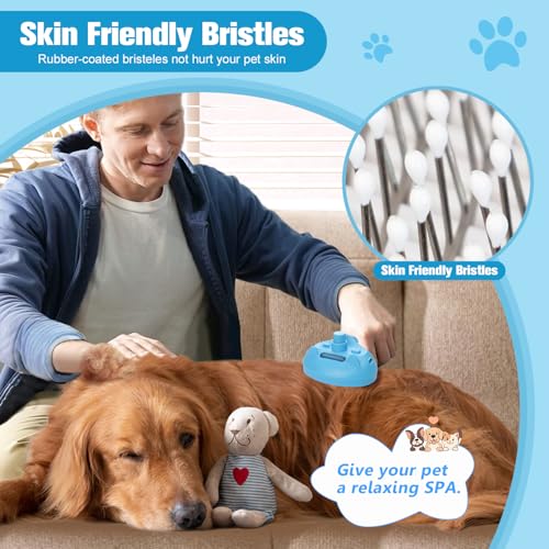 Image of 4-in-1 Pet Steam Brush for Dogs,Self-Cleaning Cat&Dog Brush for Shedding Long & Short Haired Dogs,Gentle Cat Steam Brushes for Indoor Cats with Spary Pet Hair Remover for Massage,Grooming Blue