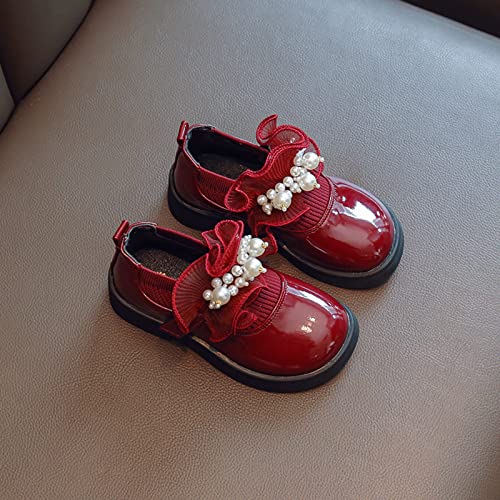 sfdgfhyf 2-12Years Toddler Girl Dark Shoes Girls Low Heel Shoes PU Dress Shoes Casual Shoes for Kids Children (Wine, 3.5-4 Years)3