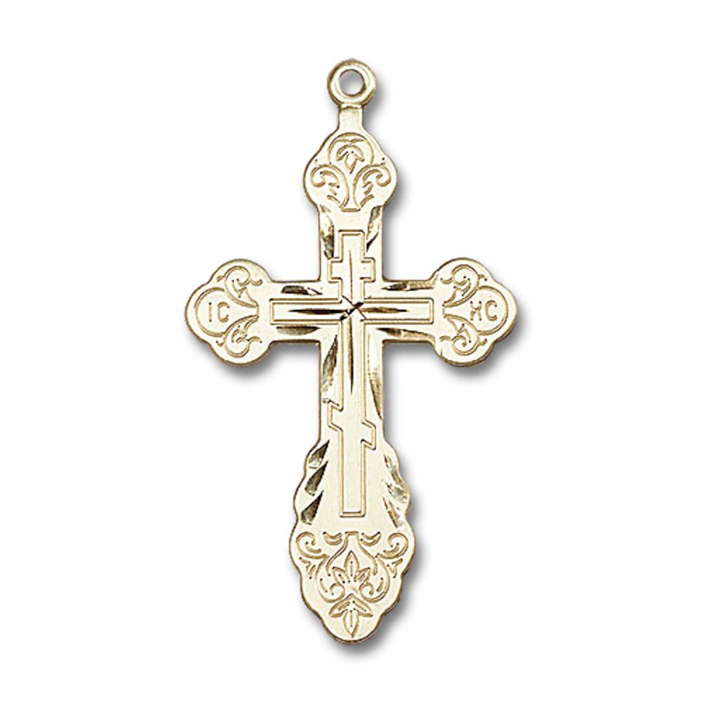 Bonyak Jewelry Saint Medal Collection Gold Filled Cross Pendant 1 7/8 x 1 inches with Heavy Curb Chain