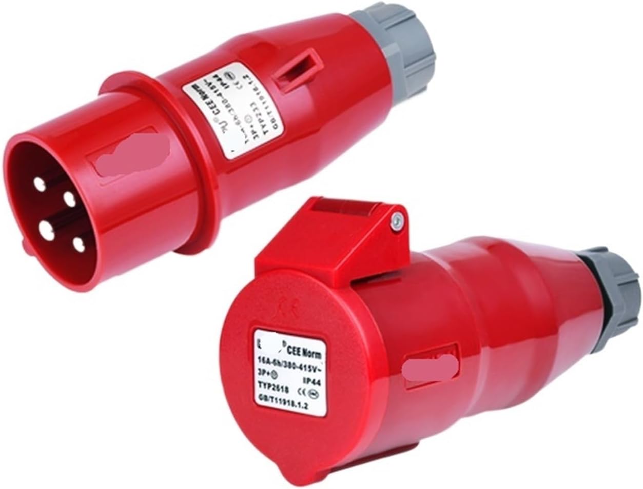 Industrial 4-Pin IP44 Red 16A 400V Round Power Butt Wall Mount Socket Inlet Connector Suitable for Aerospace Car KL4-5b(Male Plug Set1)