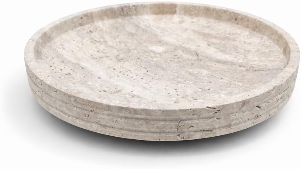 Crafters Stone Decorative Travertine Bowl Round Catchall Tray – Handmade Natural Stone Bowl (10”) – Storage Bowl/Decorative Bowl Modern Tray for Entryway Keys, Jewelry, Vanity, Coffee Table Decor