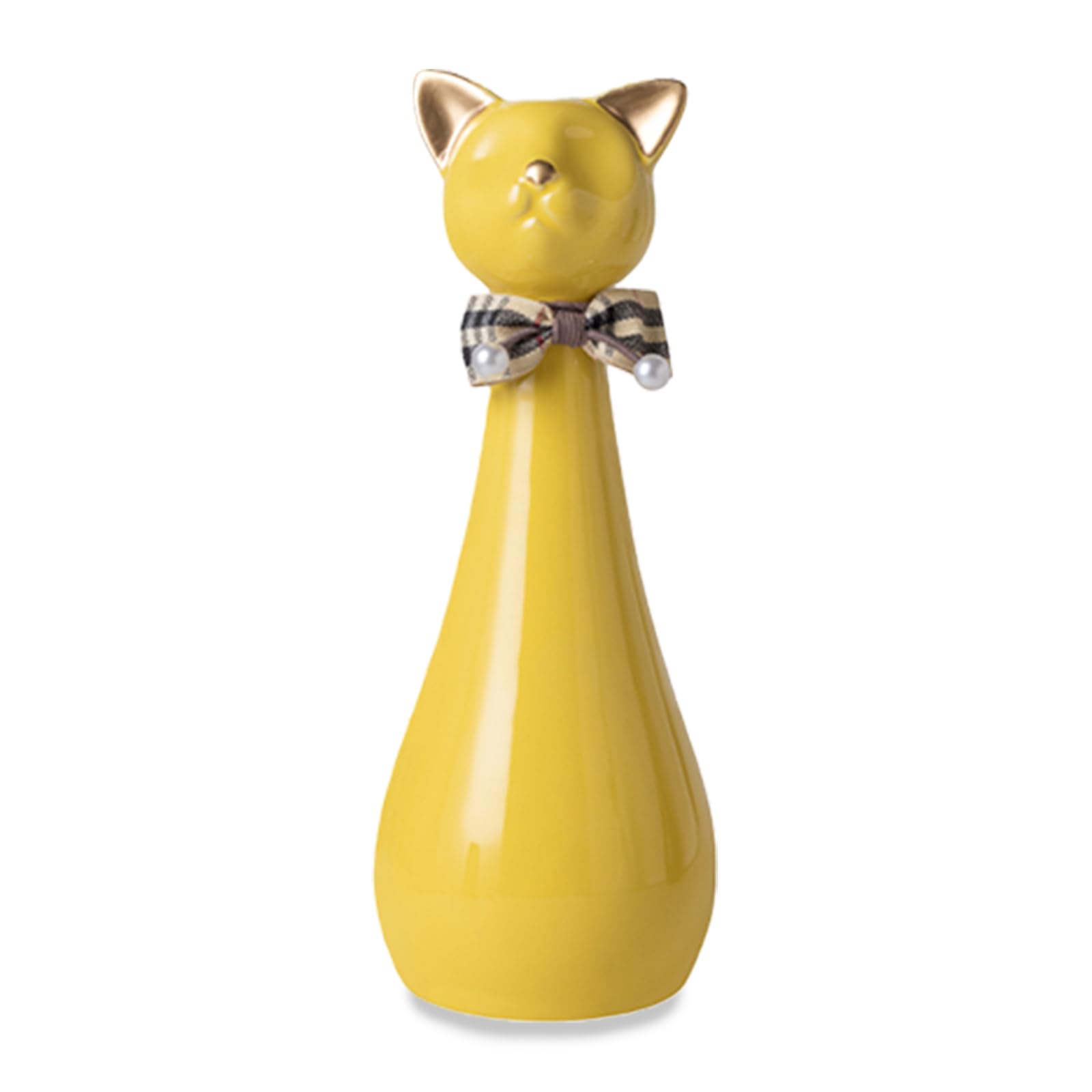 Duuclume Handcrafted Cat Statue Ceramic Ashes Urn for Cats - Beloved Pet Cremation Memorial Urn, Funeral Memorial Gift (Gold Yellow)