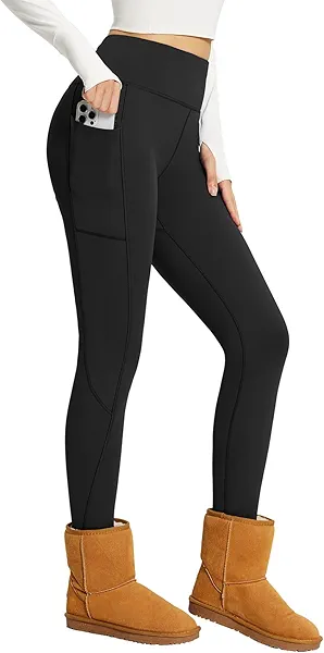 baleaf Women's Fleece Lined Leggings Thick Soft Winter Warm Thermal Waterproof High Waisted Pockets Hiking Running Skiing