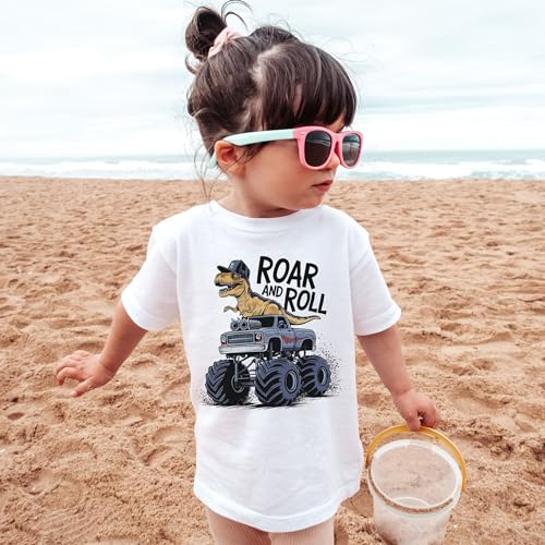 Dinosaur Monster Truck Shirts For Boys - Roar And Roll Dino Toddler & Youth Shirt - Natural Boys & Girls Graphic Tee4