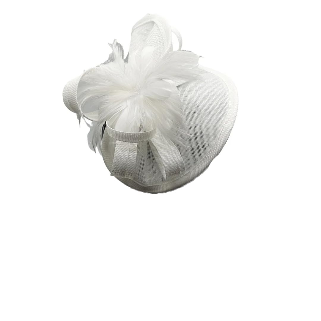 Tocado de Plumas, Diadema con Clips, Sombrero de Plumas para Club, Accesorios para el Cabello para Fiesta de té y cóctel (Blanco, Talla única)