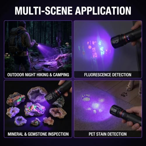 ALONEFIRE X107 Dual 365nm 395nm UV Flashlight, 5W Zoomable Rechargeable - Image 5