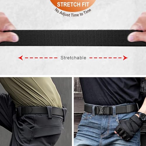 Belts for Men with Heavy-Duty Quick Release Buckle, Men's Military Stretch Nylon Web Belt for Hiking Work-Black3