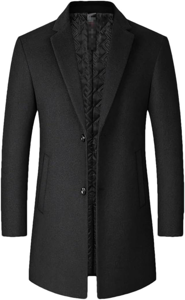 Haitpant Men's Woolen Coat Solid Slim Mid-Length Windbreaker Warm Wear-Resistant Wool Coat Business Formal Wear Jacket