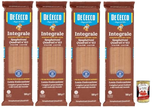 De Cecco Integrale Spaghettoni Quadrati n°413, pasta de trigo duro completa 4 x 500 g - secado lento, textura rugosa, cocción 13 min (al dente 11 min) - Fabricado en Italia + Italian Gourmet Polpa 400