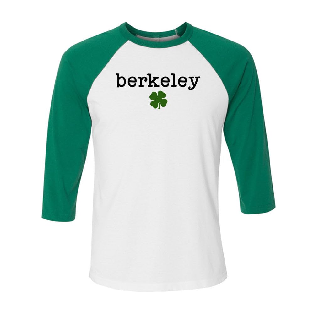 TeesAndTankYou Berkeley Shamrock Three-Quarter Raglan Sleeve Baseball Shirt Unisex X-Small White/Kelly