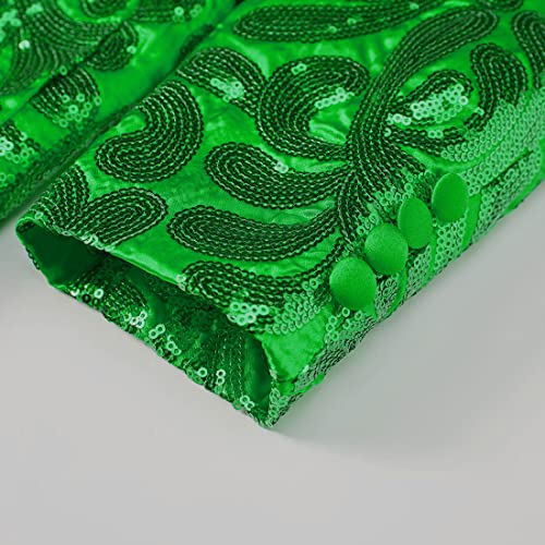 Men Stylish Satin Face Sequins Floral Pattern Suit Jacket Blazer3