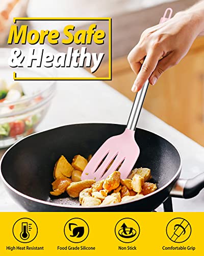 Image of Pack of 2 Silicone Solid Turner, Non Stick Slotted Kitchen Spatulas, High Heat Resistant BPA Free Cooking Utensils, Ideal Cookware for Fish, Eggs, Pancakes(Pink)