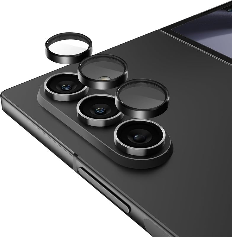 Image of Back Camera Lens Protector for Samsung Galaxy Z Fold 6 5G (Metal Ring /Anti-Scratch /Clear /Black), Pack of 3