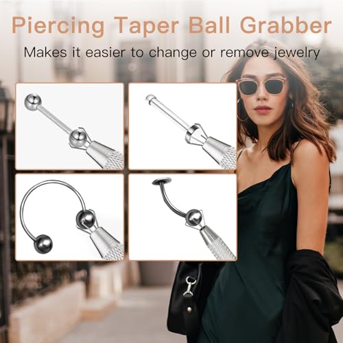 Piercing Taper Ball Grabber Tool for Changing Jewelry - 14G 16G 18G 20G Threadless/Internal thread/External Thread Stainless Steel Flat Back Earrings Insertion Tool for Ear/Nose/Navel/Lip/Eyebrow/Tongue3