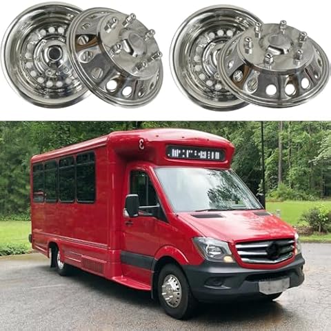 VICOJETOR 16 Wheel Simulator fit for 2012-2021 Dodge, Mercedes and Freightliner Sprinter Van, 4pcs Waterproof Protective Snap on Hubcaps 6 Lug 18 Hand Hole Polished Stainless Steel Dually Covers 6K06R Cover