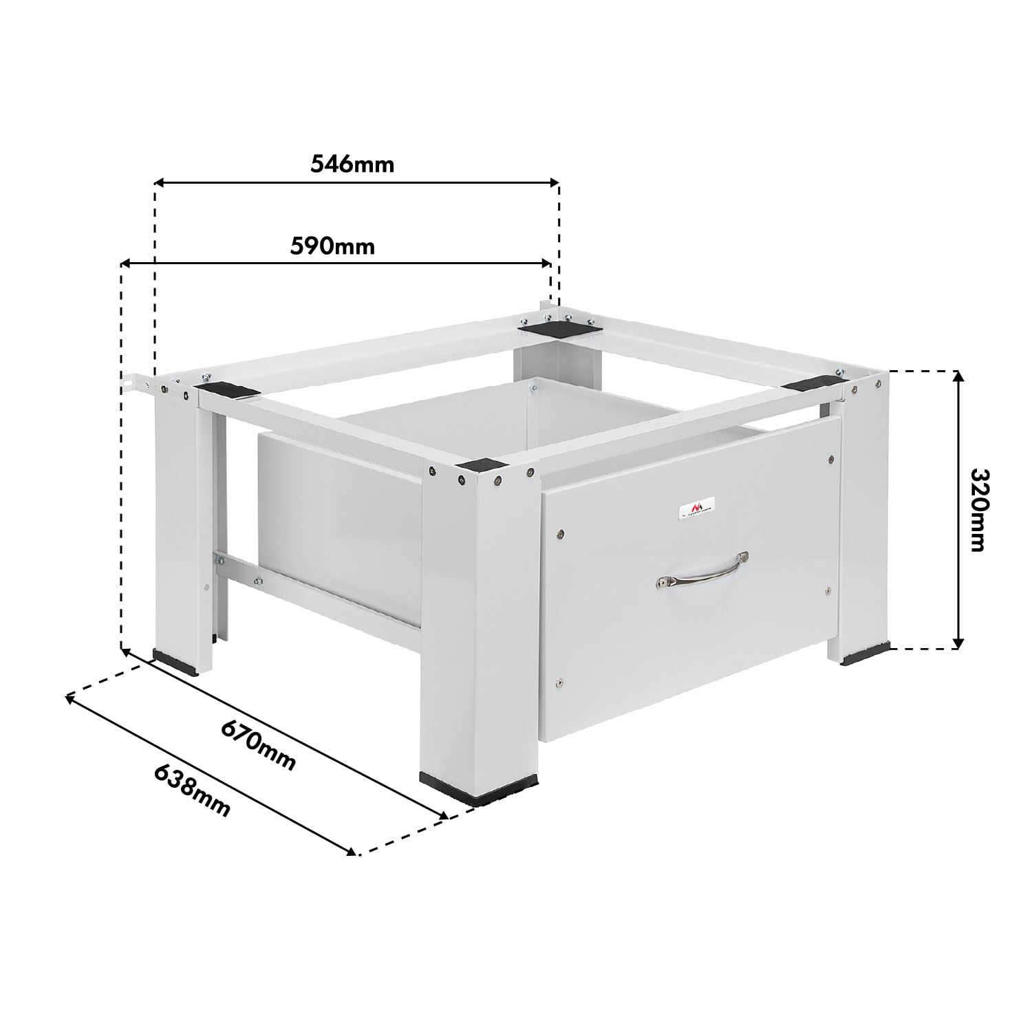 Podstawa pod pralko-suszarkę Maclean MC-117 W z wbudowaną szufladą o wysokiej stabilności do 150 kg 63 × 54 cm biała ergonomiczna