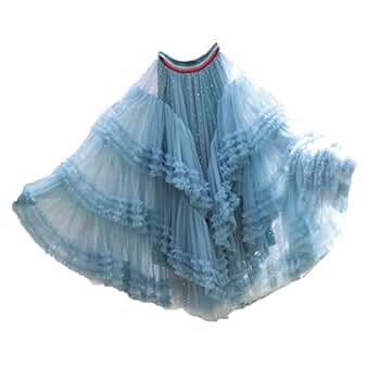 Women Summer Elastic High Waisted Layered Tulle Skirts