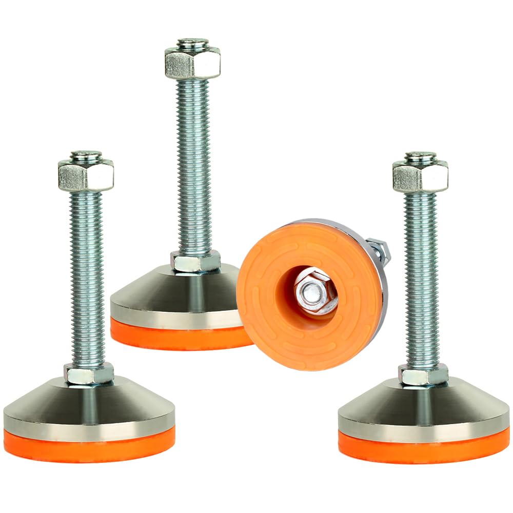 MUHOUZHINANG Heavy Duty Leg levelers ，Leg Leveler 3.14" Dia Base,Adjustable Leveling feet M16 Thread, 2600 Lb Capacity,Capacity for Workbench, Machine, Cabinet,4Pack(D80xM16x100,Orange)