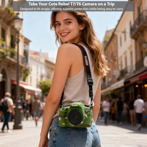 Image of Case for Canon EOS Rebel T7 Rebel T6 Camera, Soft Silicone Rubber Protective Camera Case Cover Accessories, Lightweight, Anti-Scratch with Button Marking for EOS Rebel T7 T6 (Camouflage)